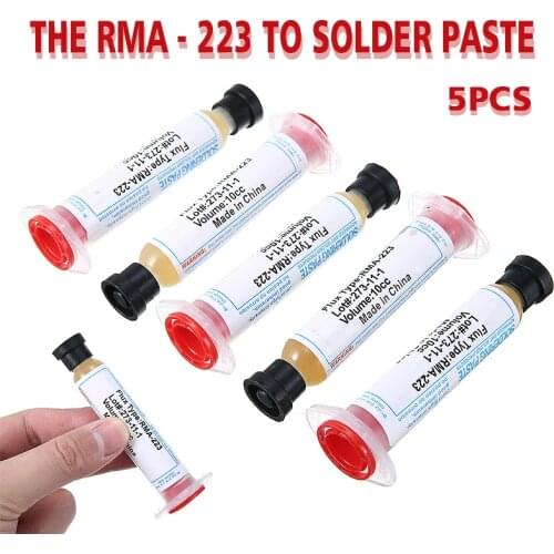 5pcs Mayitr 10cc RMA-223 BGA SMD Syringe Solder Paste Flux Grease Soldering Paste for Computer Phone Chips Repair 95*35*23mm