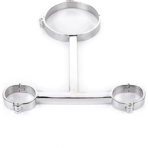 Sex Shop Lockable Neck Collar Handcuffs Slave BDSM Tool Bondage Chastity Restraints Adult Erotic Toy For Couples Sex Furnitures