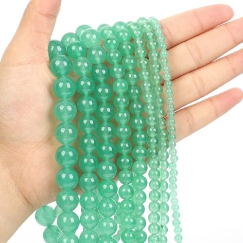 Natural Stone Bead Green Aventurine Chalcedony Charm Round Loose Beads for Jewelry Making Needlework DIY Bracelet Strand 4-12 MM