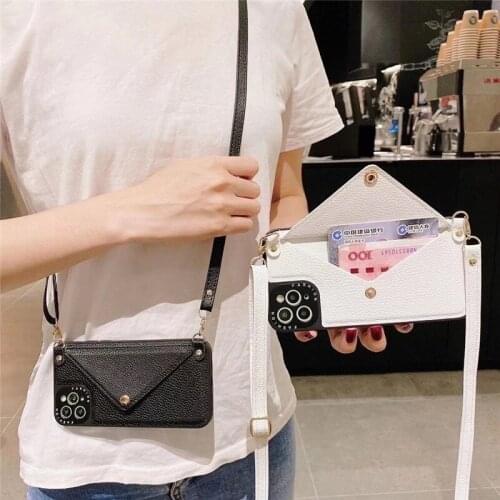 For iphone 12 minni 11 pro xs max xr x 7 8 plus se 2020 case cover wallet card leather shoulder strap belt holder phone bag capa