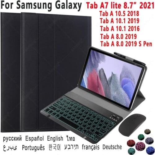 Backlit Keyboard Case For Samsung Galaxy Tab A 8 8.0 2019 10.1 A6 2016 10.5 2018 T290 T295 P200 P205 T510 T515 T590 T595 T580