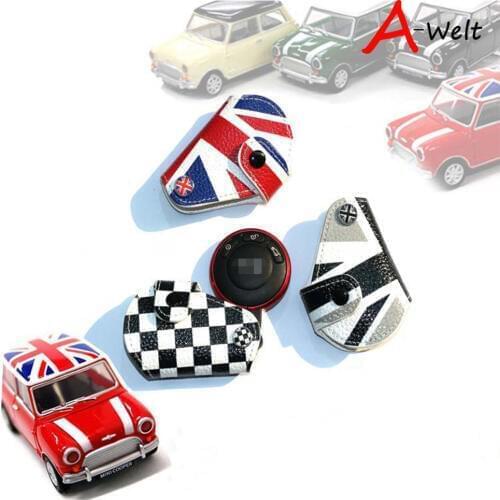 1Pc Red Blue Union Jack UK Flag Style Real Leather Key Fob Cover Holder For 2007-2013 Mini Cooper S R55~R61 Countryman