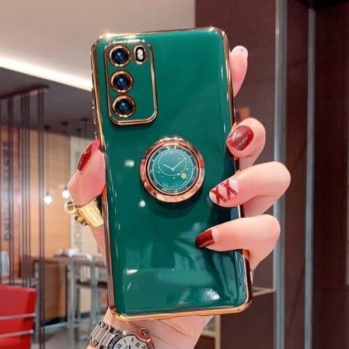 For Huawei P40 Pro Plus P30 P20 Honor V30 Mate 30 20 Pro Lite Nova 7 6 SE Case Elecplating Cover Clock Ring Bracket Holder Shell