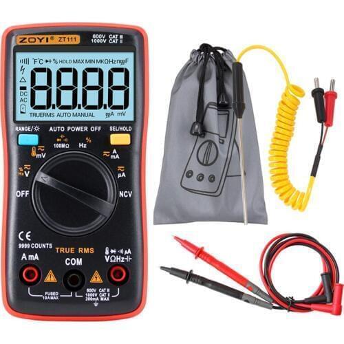 ZT111 NCV True-RMS Digital Multimeter Auto Range 9999 counts 100M Ohm Temperature Back light AC/DC Voltage Ammeter Current Meter