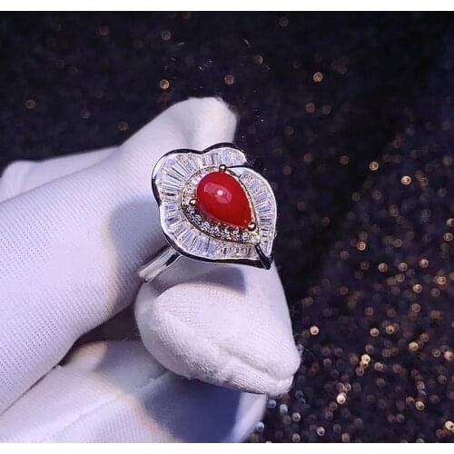 CoLife Jewelry Fashion Red Coral Ring 5mm*7mm Natural Precious Coral Silver Ring 925 Silver Red Coral Gift for Woman