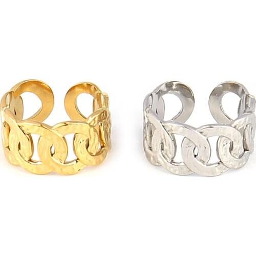Stainless Steel Ring For Women Wide Chain Ring Punk Round Geometric Open Finger Rings Gold Wide Rings Chain Charm Rings Jewelry