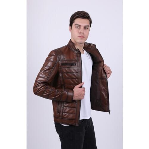 Brown Mens Sport Leather Jacket