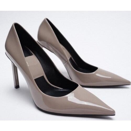 Shallow Mouth Brief Pumps Fine Heeled Shoes 2021 Slip On Sexy Sandals Clogs for Women Pointed Wedge Lace-Up Patent Leather Work