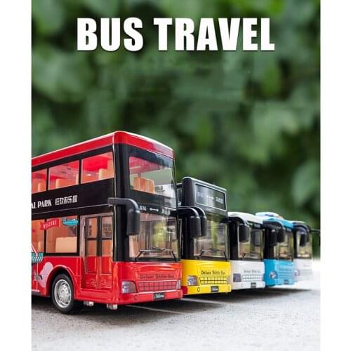 Diecast 1/32 Scale Model Car Double-decker Bus Simulation Alloy Hong Kong Cartoon Bus Childrens Toy Sound and Light Boys
