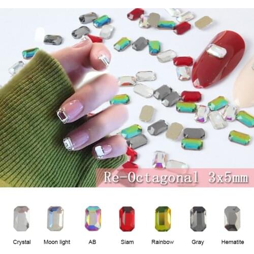 Mini FlatBack Re-Octagonal Crystal 3x5mm Nail Rhinestones Stones For Nail Art Decoration Accessories 30pcs/100pcs
