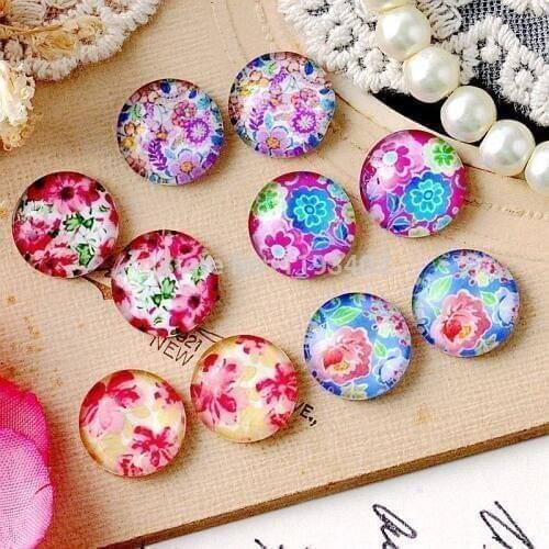 Min.mix order($9.9) 10pcs MIX 12mm Handmade Photo Round Glass Cabochon beads-Image Glass Cabochon-(Flower)-(HPGC-MIXSS-132)