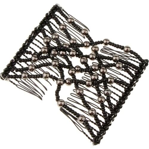 Fashion Charming Magic Plastic Beads Black Double Hair Comb Clips Elasticity Hair Styling Prop