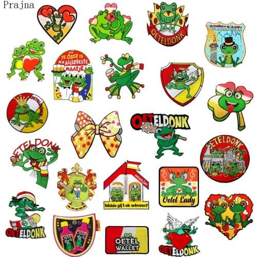 Prajna Frog Patch Iron on Embroidered Patches Stripes For Clothes Oeteldonk Emblem Full Embroidered Frog Carnival for Netherland
