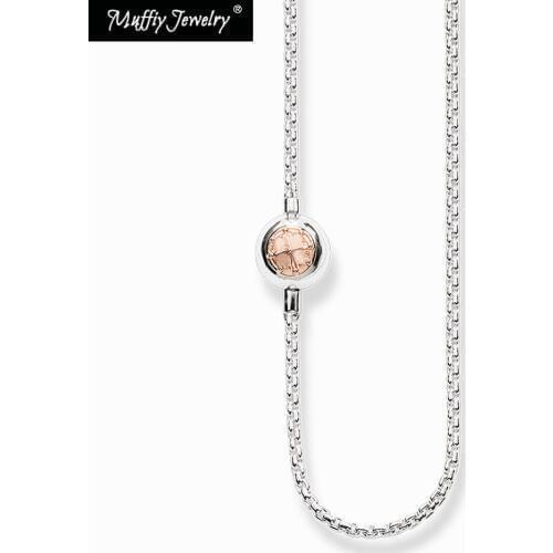 Rose Gold Color Karma Wheel Link Chain Necklace,Europe Beads Classic 2019 Bead Gift Jewelry in 925 Sterling Silver For Men Women