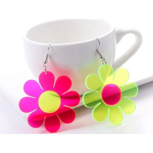 Transparent Red Green Mixed Color Flower Drop Earrings Cute Fresh Hook Earrings Fashion Acrylic Jewelry E20062