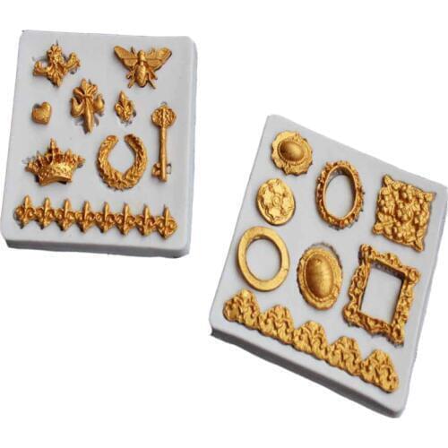 Frame Cake Border Silicone Molds Gem Jewelry Relief Fondant Cake Decorating Tools Gumpaste Chocolate Candy Moulds