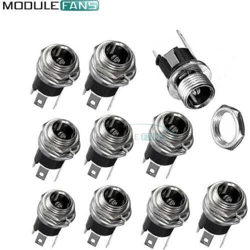 10PCS 5.5 x 2.1mm DC Power Supply Jack Socket Female Panel Mount Connector Adapter 3-Pin 12mm x 12mm x 20mm Diy Electronic