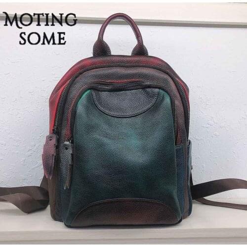 Vintage Genuine Leather Women Backpack Cowhide Much Interlayer Staining Patchwork Backpacks Luxury Ladies Mochila 2020 Trend New