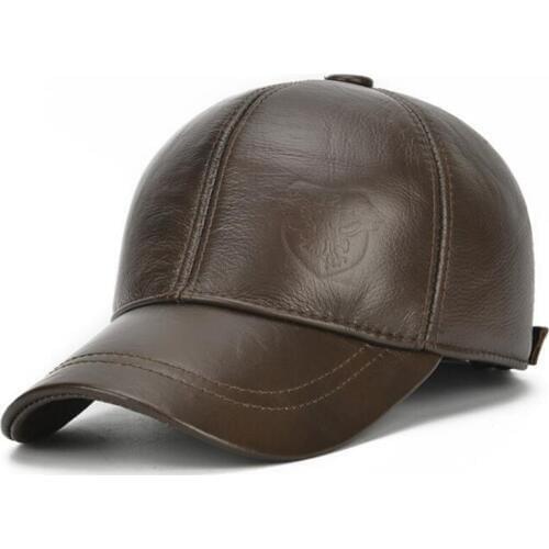 XdanqinX Genuine Leather Hat 2020 New Mens Cowhide Baseball Cap Adjustable Size Leather Caps Middle-aged Men Warm Earmuffs Hats