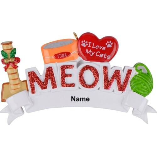 I Love My Cat Dog MEOW WOOF Resin Personalized Ornaments Christmas Hanging Pendant Gift for Pets Home Decoration