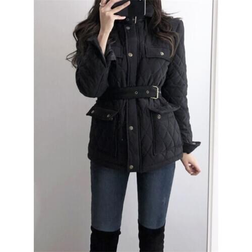 2020 Special Offer Promotion Zipper Full No Standard Broadcloth Slim Solid Woman Winter Jacket Pocket Buckle Waist Cotton Coat