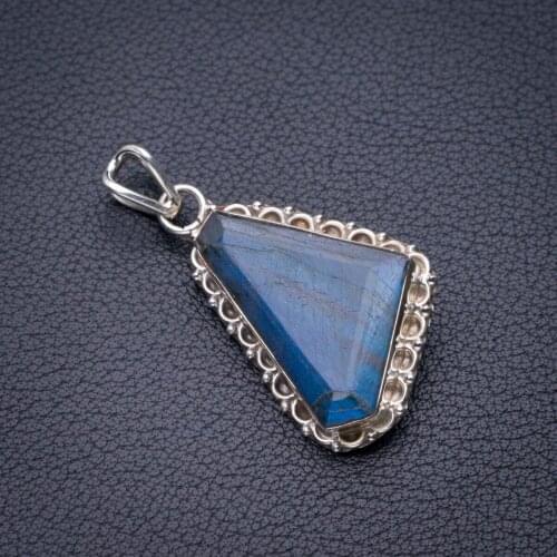 StarGems Natural Blue Fire Labradorite Handmade 925 Sterling Silver Pendant 1.5" D5377