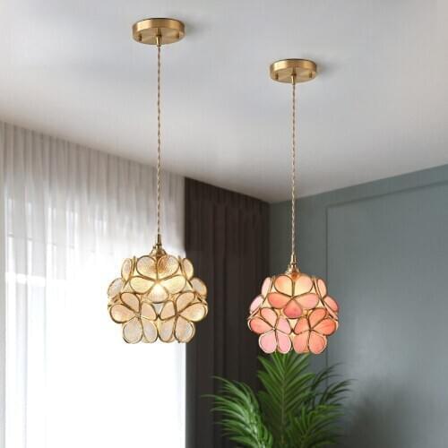 Tiooka Luxury Copper Ceiling Pandant Light Handmade Glass Flower Decor Pendant Lamp for Corridor Bedside Bar Living room AC220v