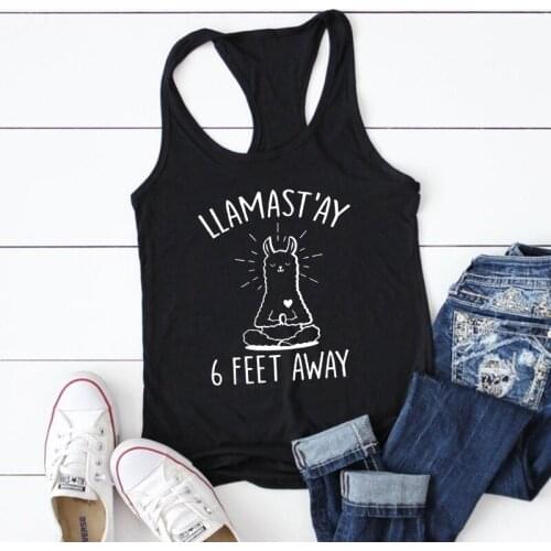 Funny 90s Social Distancing Tanks Women Sarcastic Quarantine Tops Dropshipping Llamast'ay 6 Feet Away Tank Woman Top