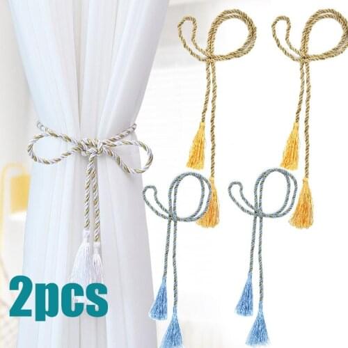 2pcs Curtain Tiebacks Tassel Rope Handmade Woven Hemp Rope Living Room Bedroom Home Decor Cord Curtain Accessories