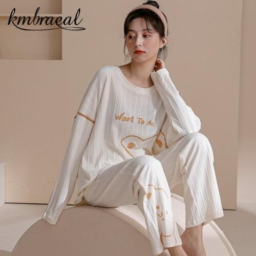 Women Pajama Pure Cotton Long Sleeve The Spring and Autumn The Cute Leisure Winter Sleepwear The Household To Take 2 Pieces Set
