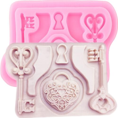 Heart Shape Lock Silicone Mold Key Cupcake Topper Fondant Cake Decorating Tools Candy Chocolate Gumpaste Molds Clay Resin Mould