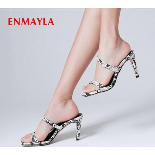 ENMAYLA Summer Outside Slippers Women Basic 2020 PU Animal Prints Womens Shoes Thin Heels Fashion Serpentine Women Slides 34-42