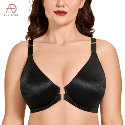 Womens Plus Size Floral Jacquard Racerback Front Closure Bra Full Coverage Underwire Non-padded Seamless