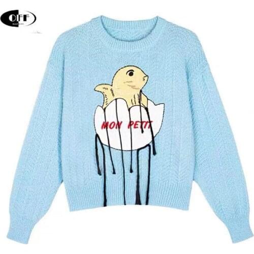 Celebrity Fashion Blue Autumn Winter Clothes Women Tops Chic Long Sleeve y2k Pullovers Tassel Cartoon Knitted Sweaters ZA
