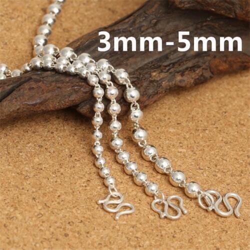925 Sterling Silver Bead Ball Chain Necklace Women Chains with M Clasp 3mm 4mm 5mm 20" 22" 24" 26" 28" 30" 32" 34" 36" Inches