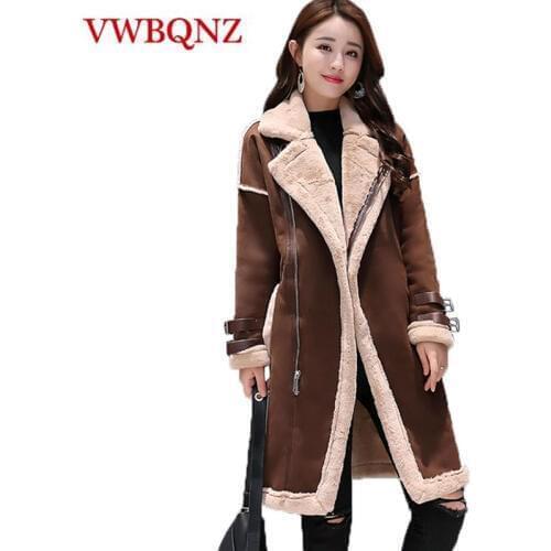 Winter Women Jacket Brand Clothing Top Loose Deerskin lambs wool Warm Coats Fashion Casual Cotton Long Outerwear Black caramel
