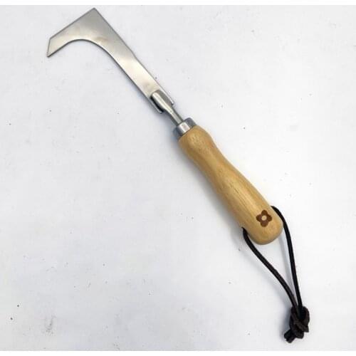 1Pc Stainless Steel Weeding Sickle with Wooden Handle Manual Weeder Multipurpose Root Remover Gardening Tool for Home