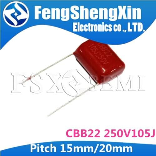 10PCS CBB22 250V105J Pitch 15MM 20mm 250V 105 1uf CBB 250V105 Polypropylene film capacitor