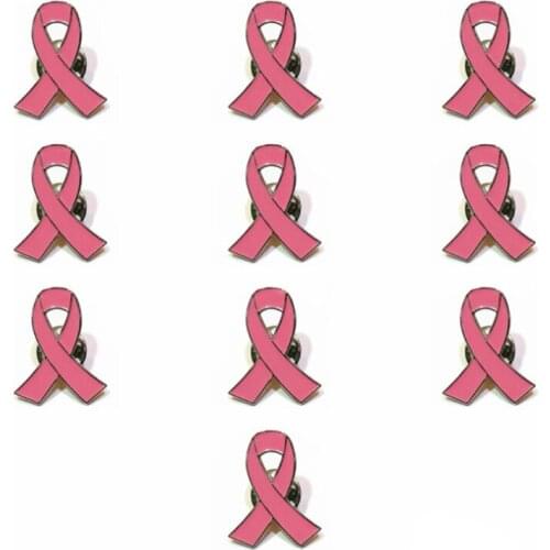 10Pcs/Set Womens Jewelry Enamel Pink Ribbon Brooch Pins Surviving Awareness Hope Lapel Buttons Badges