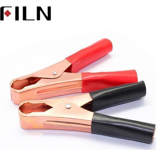 2Pcs/lot 100mm 50A Promotion Car Alligator Clips Battery Clamps Crocodile Clip Golden Plated Red and Black