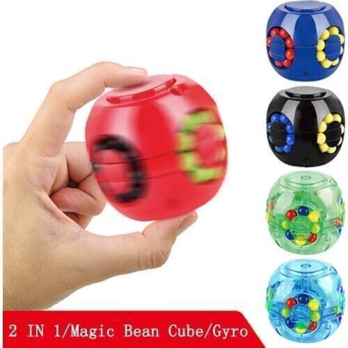 2 IN 1 Magic bean Cube&Spinning Gyro colorful magic Cube Fingertip Gyroscope stress relief cube Childrens educational toys