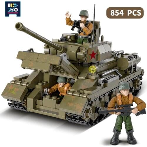 854PCS Military T-34 Medium Tank WW2 Building Blocks For Children Army Weapon Assembling Model Tanks Bricks Soldier Kids Gift