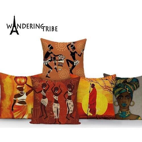 African Ethnic Woman Cushion Cover African Girl Decoration Pillow Case Linen Dance Home Decor Throw Pillows Cover for Sofa Cojin