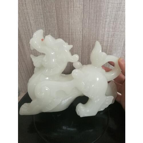 HOT SALE # office home Southeast Asia FENG SHUI Talisman Money Drawing dragon PI XIU white jade Sculpture ART statue #20CM