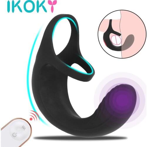 IKOKY Testicle Vibrator for Men 9 Modes Wireless Remote Control Sex Toys for Men Penis Massager Ring Dildo Chastity Belt