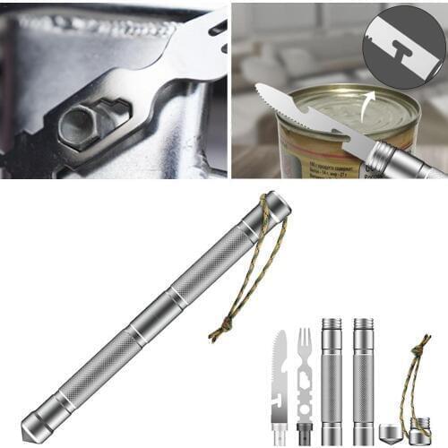 Outdoor Multifunctional Tools Self-defense Stick Opener Wild Fork Camping Tableware and Survival Tool Set Knife Compass Car P9K6