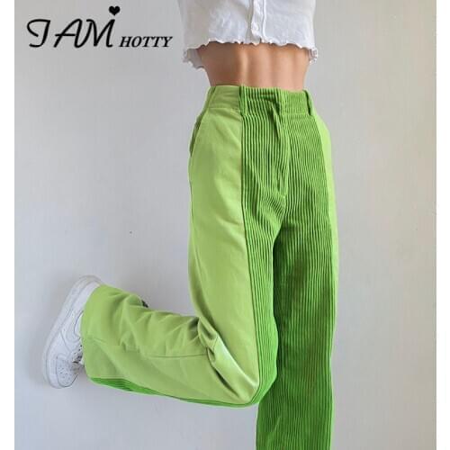 Contrast Patchwork Corduroy Straight Pants Capris Women Harajuku Aesthetic Baggy High Waist Joggers Streetwear Female Iamhotty