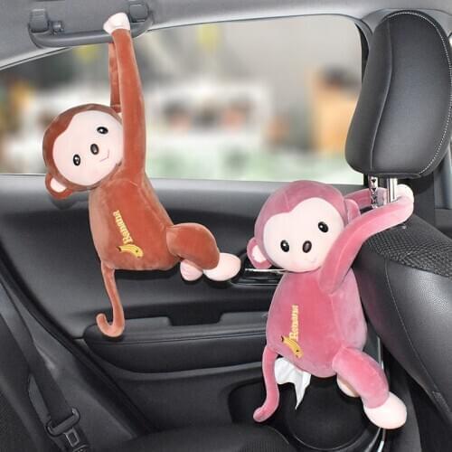 Kawaii lovely Cartoon monkey tissue box Sprouting Seat tissuel box Plush material home car Ornamental decoration