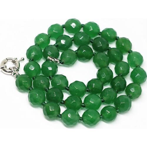 Beautiful green stone chalcedony jades faceted 8,10,12mm new round beads chain necklace elegant women jewelry 18inch B1494