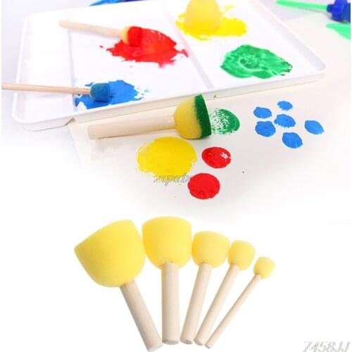 Round Sponge Brush with Wood Handle Art Graffiti Painting Tool Toy Children 5Pcs Whosale&Dropship